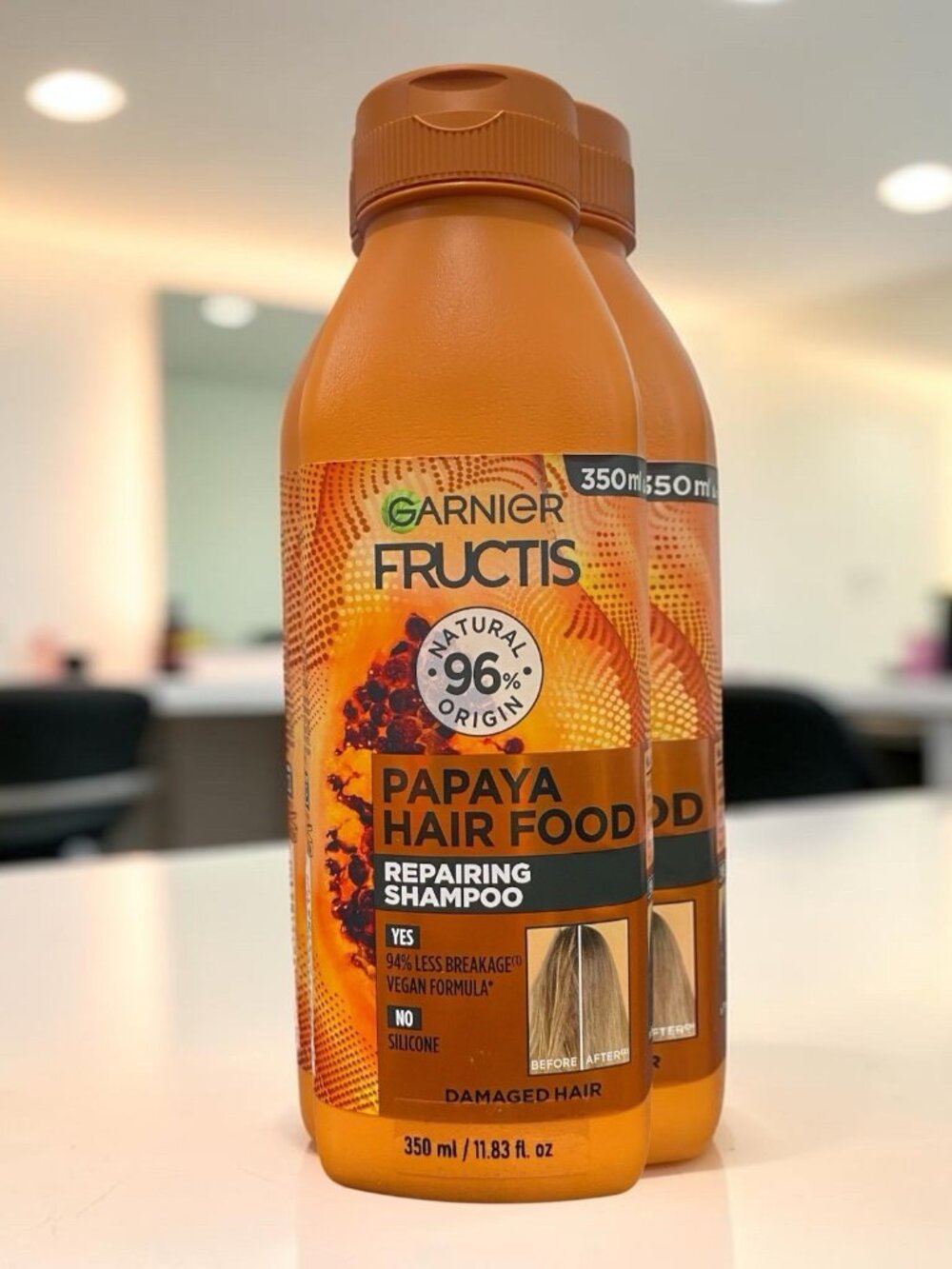 2 Garnier Fructis HairFood Papaya Shampoo for Damaged Hair 350 ml./11.8 fl.oz.